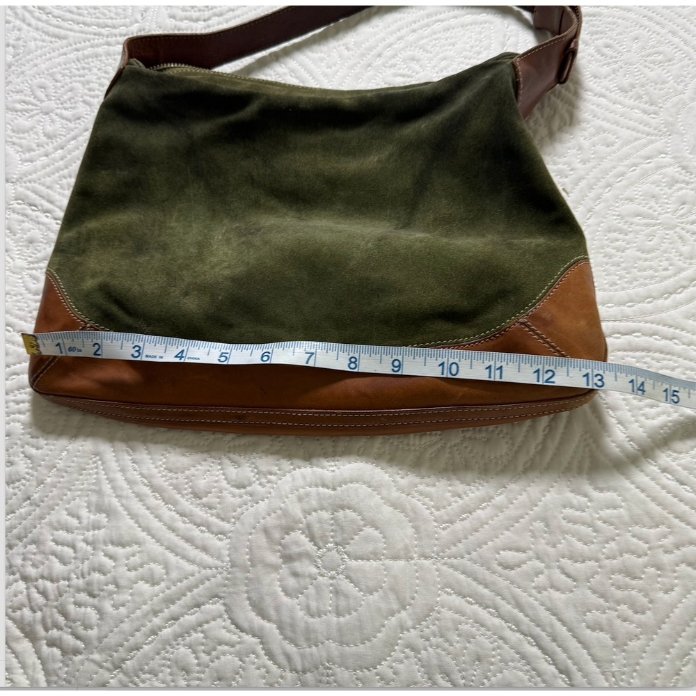 J Crew Hobo boho Bag Womens Large Green Suede Brown Leather Shoulder Bag - Picture 5 of 8